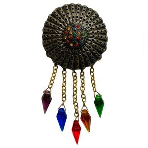 Vintage Metal And Lucite Dangle Brooch